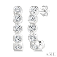 1/4 Ctw Petite Bezel Set Round Cut Diamond Fashion Half Hoop Earrings in 10K White Gold