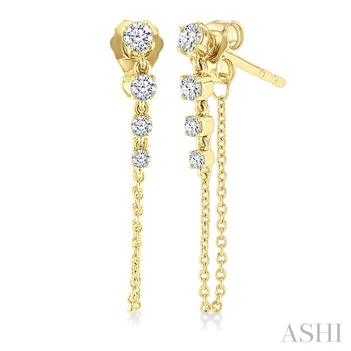 1/3 Ctw Journey Round Cut Diamond Fashion Long Chain Earring in 14K Yellow Gold
