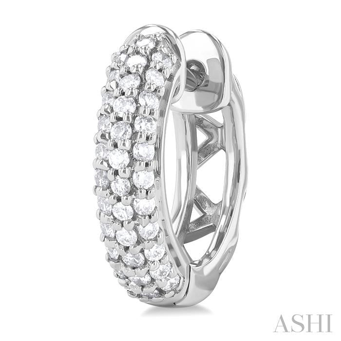 1/2 Ctw Triple Row Round Cut Diamond Fashion Huggies in 14K White Gold