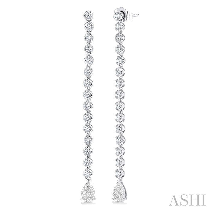 1 1/4 Ctw Lovebright Pear Shape Dangle Tip Round Cut Diamond Fashion Long Earrings in 14K White Gold