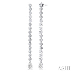 1 1/4 Ctw Lovebright Pear Shape Dangle Tip Round Cut Diamond Fashion Long Earrings in 14K White Gold