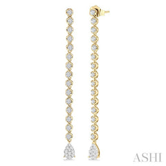 1 1/4 Ctw Lovebright Pear Shape Dangle Tip Round Cut Diamond Fashion Long Earrings in 14K Yellow and White Gold