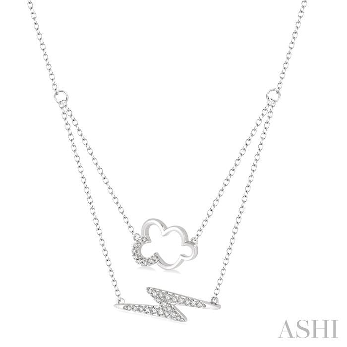 1/6 Ctw Cloud and Lightning Accent Round Cut Diamond Layered Necklace With Link Chain in 10K White Gold