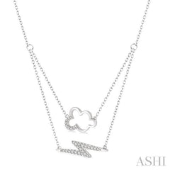 1/6 Ctw Cloud and Lightning Accent Round Cut Diamond Layered Necklace With Link Chain in 10K White Gold