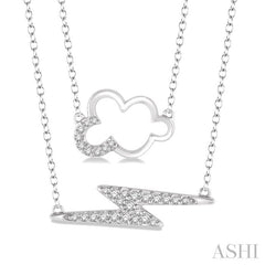 1/6 Ctw Cloud and Lightning Accent Round Cut Diamond Layered Necklace With Link Chain in 10K White Gold