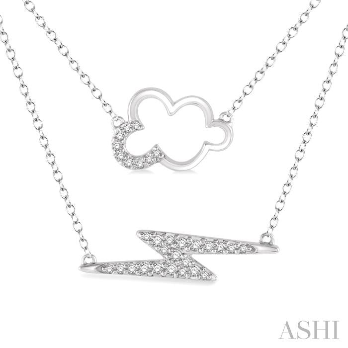 1/6 Ctw Cloud and Lightning Accent Round Cut Diamond Layered Necklace With Link Chain in 10K White Gold