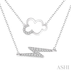 1/6 Ctw Cloud and Lightning Accent Round Cut Diamond Layered Necklace With Link Chain in 10K White Gold