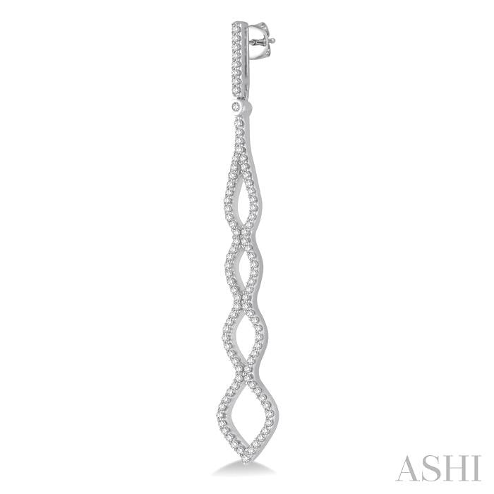 3/4 Ctw Round Cut Diamond Long Earrings in 14K White Gold