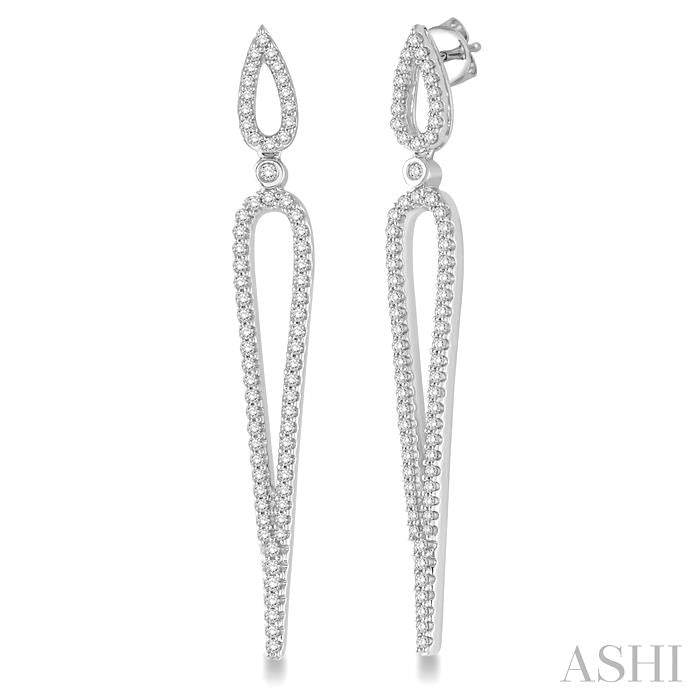 3/4 Ctw Round Cut Diamond Long Earrings in 14K White Gold
