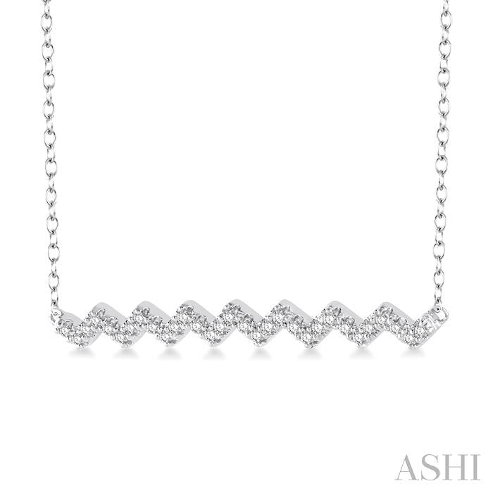 1/6 Ctw Geometric Zigzag Pattern Round Cut Diamond Necklace With Link Chain in 10K White Gold