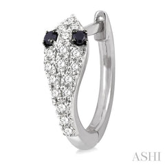 1/4 Ctw Serpent Head With Black Diamond Eyes Round Cut Diamond Huggie Petite Earrings in 14K White Gold