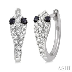 1/4 Ctw Serpent Head With Black Diamond Eyes Round Cut Diamond Huggie Petite Earrings in 14K White Gold