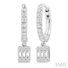 1/3 Ctw Petite Rectangle Shape Fusion Diamond Fashion Huggies in 10K White Gold