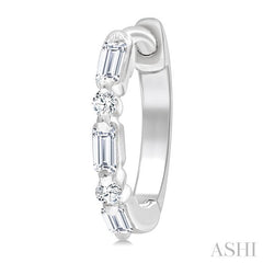 1/5 Ctw Baguette & Round Cut Diamond Petite Huggie Earrings in 10K White Gold