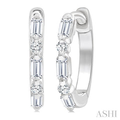 1/5 Ctw Baguette & Round Cut Diamond Petite Huggie Earrings in 10K White Gold
