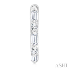 1/5 Ctw Baguette & Round Cut Diamond Petite Huggie Earrings in 10K White Gold