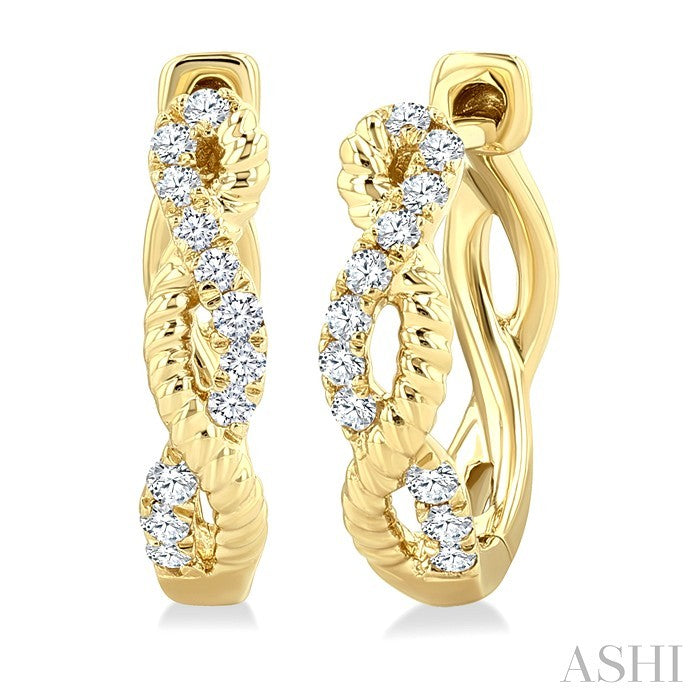 1/10 Ctw Split & Twisted Rope and Round Cut Diamond Huggie Petite Earrings in 10K Yellow Gold