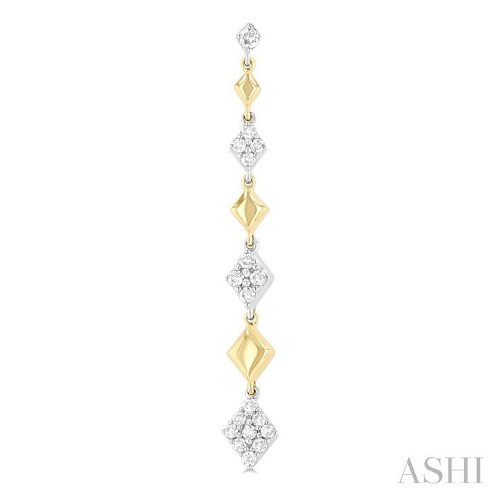 1/2 Ctw Graduated Diamond Shape Round Cut Diamond Fashion Long Earring in 14K Yellow and White Gold