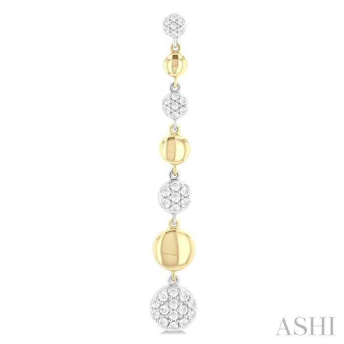 1/2 Ctw Two-Toned Puffed Circular Link Round Cut Diamond Fashion Long Earring in 14K Yellow and White Gold