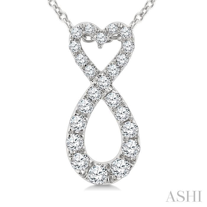 1/4 Ctw Heart Shape Round Cut Diamond Infinity Fashion Pendant With Chain in 10K White Gold