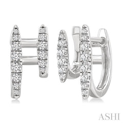 1/2 Ctw Petite Double Hoop Round Cut Diamond Fashion Huggies in 14K White Gold