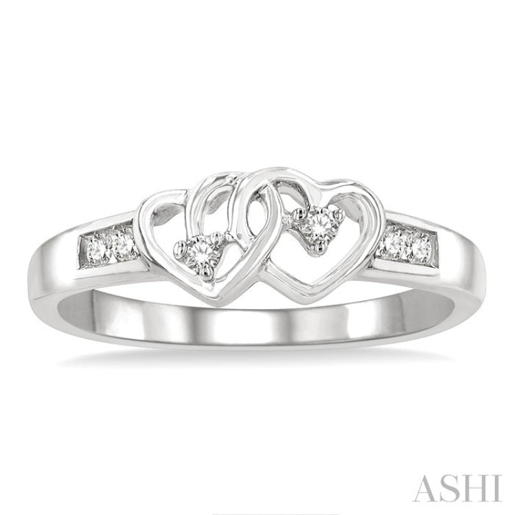 1/10 Ctw Twin Hearts Diamond Ring in 10K White Gold