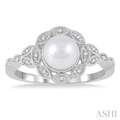 6.5x6.5 MM Cultured Pearl and 1/20 Ctw Round Cut Diamond Ring in Sterling Silver