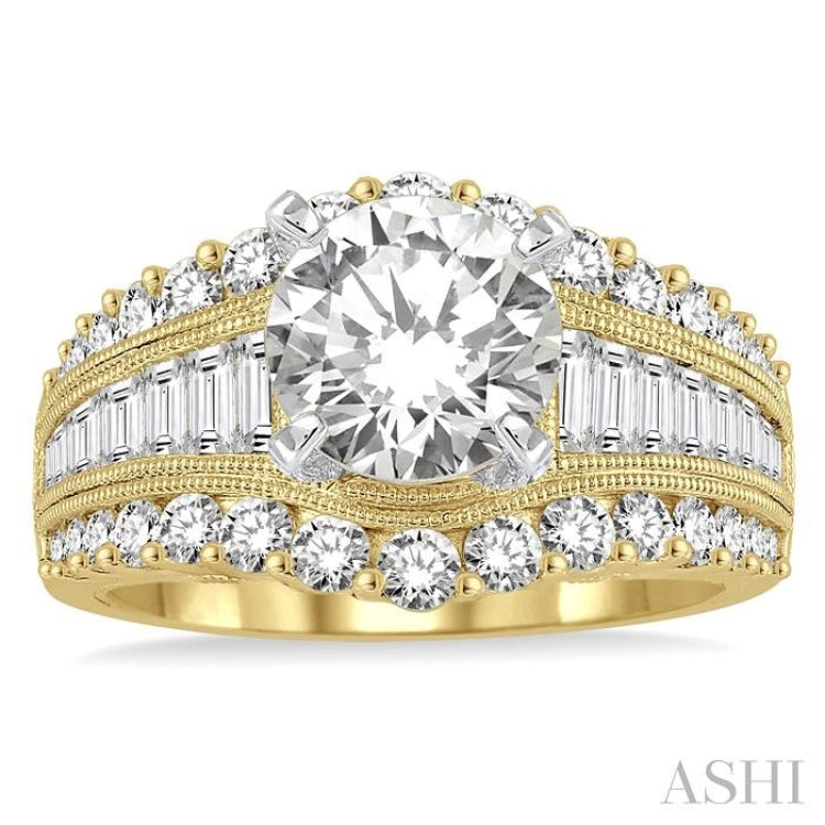 1 1/2 Ctw Diamond Semi-Mount Engagement Ring in 14K Yellow and White Gold
