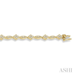 1 1/10 Ctw Round Cut Diamond Marquise and Floral Link Bracelet in 10K Yellow Gold