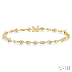 1 1/10 Ctw Round Cut Diamond Marquise and Floral Link Bracelet in 10K Yellow Gold