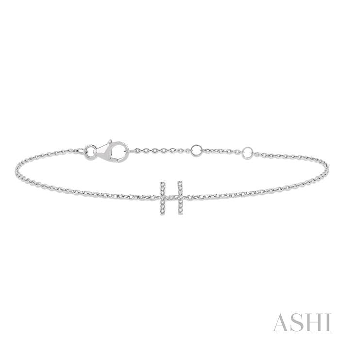 1/20 Ctw Initial 'H' Round Cut Diamond Bracelet in 10K White Gold