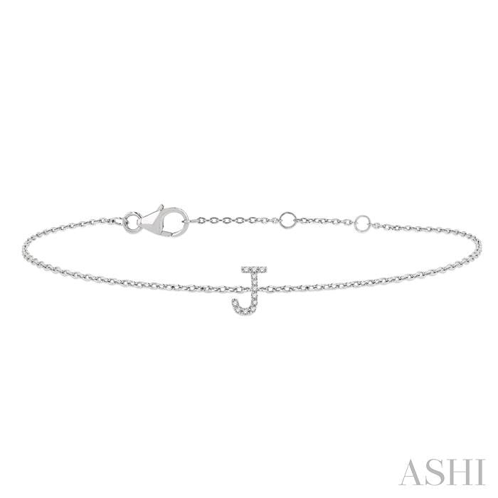 1/20 Ctw Initial 'J' Round Cut Diamond Bracelet in 10K White Gold
