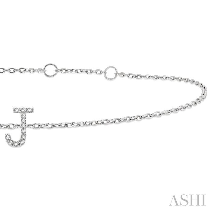 1/20 Ctw Initial 'J' Round Cut Diamond Bracelet in 10K White Gold