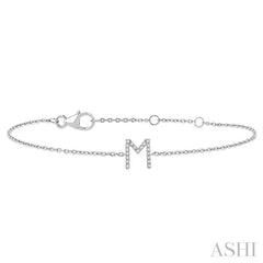 1/20 Ctw Initial 'M' Round Cut Diamond Bracelet in 10K White Gold