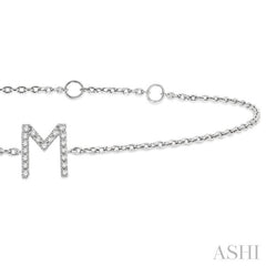 1/20 Ctw Initial 'M' Round Cut Diamond Bracelet in 10K White Gold