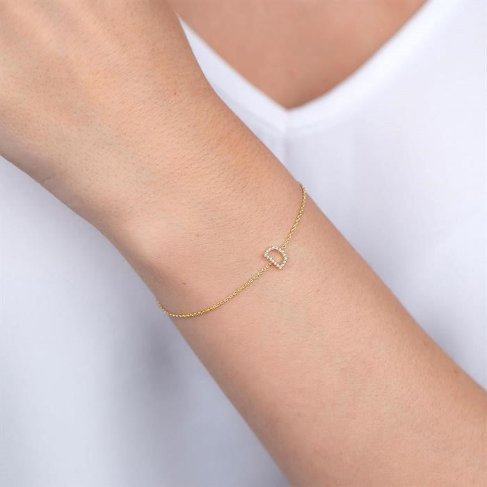 1/20 Ctw Initial 'N' Round Cut Diamond Bracelet in 10K Yellow Gold