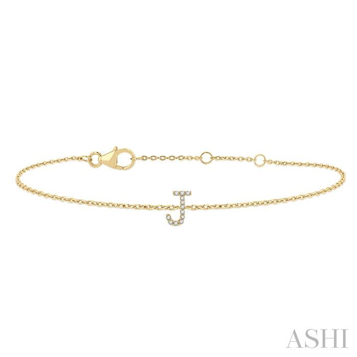 1/20 Ctw Initial 'J' Round Cut Diamond Bracelet in 10K Yellow Gold