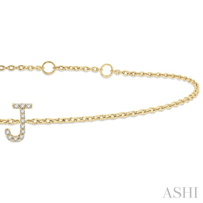 1/20 Ctw Initial 'J' Round Cut Diamond Bracelet in 10K Yellow Gold