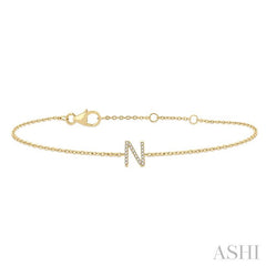 1/20 Ctw Initial 'N' Round Cut Diamond Bracelet in 10K Yellow Gold