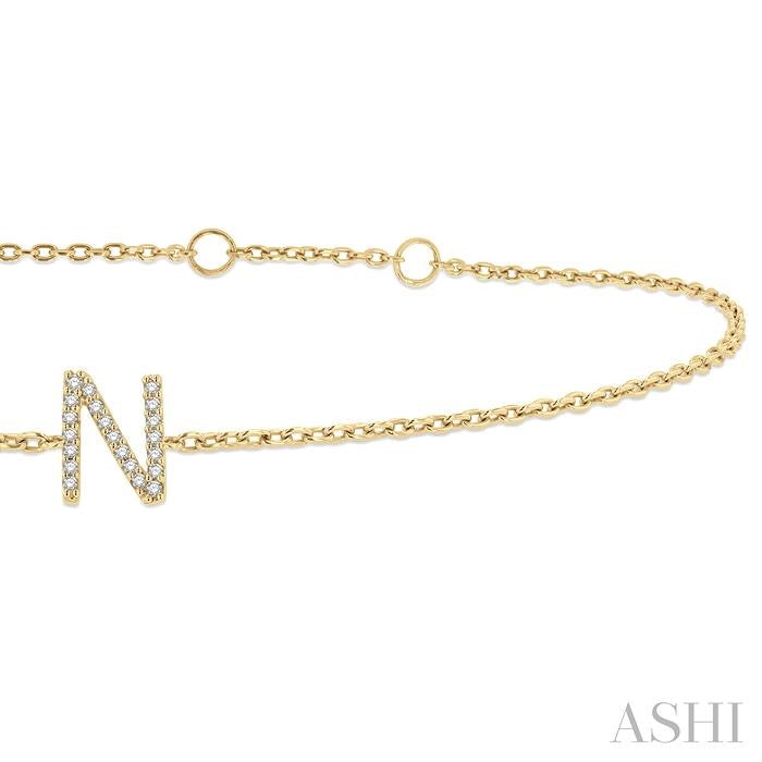 1/20 Ctw Initial 'N' Round Cut Diamond Bracelet in 10K Yellow Gold