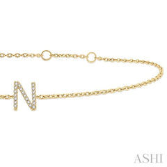 1/20 Ctw Initial 'N' Round Cut Diamond Bracelet in 10K Yellow Gold