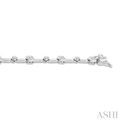 1 1/3 Ctw Bezel Set Emerald and Round Cut Diamond Bar Link Bracelet in 14K White Gold