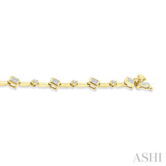 1 1/3 Ctw Bezel Set Princess and Round Cut Diamond Bar Link Bracelet in 14K Yellow Gold