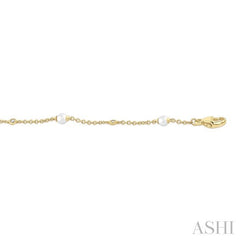 3 MM Round Shape Cultured Pearl and 1/20 Ctw Round Cut Diamond Fashion Station Bracelet in 14K Yellow Gold