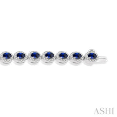 4x3 MM Oval Cut Sapphire and 1 Ctw Round Cut Diamond Precious Bracelet in 14K White Gold