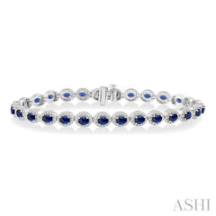 4x3 MM Oval Cut Sapphire and 1 Ctw Round Cut Diamond Precious Bracelet in 14K White Gold