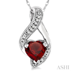 7x7 MM Heart Shape Garnet and 1/20 Ctw Round Cut Diamond Semi-Precious Pendant in 10K White Gold with Chain