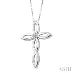 1/50 Ctw Round Cut Diamond Cross Pendant in Sterling Silver with Chain