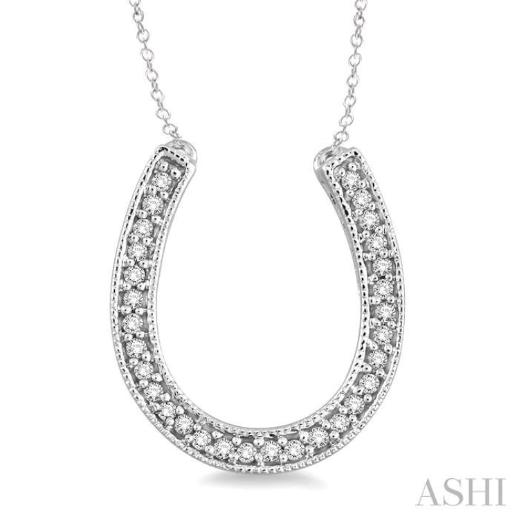 1/10 Ctw Round Cut Diamond Horseshoe Pendant in Sterling Silver with Chain