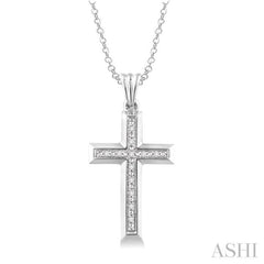 1/20 Ctw Round Cut Diamond Cross Pendant in Sterling Silver with Chain